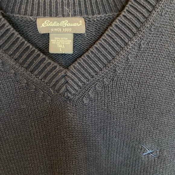 Eddie Bauer Sweater Vest Mens Large Tall Navy Blue V Neck 100% Cotton Knit - Picture 5 of 5
